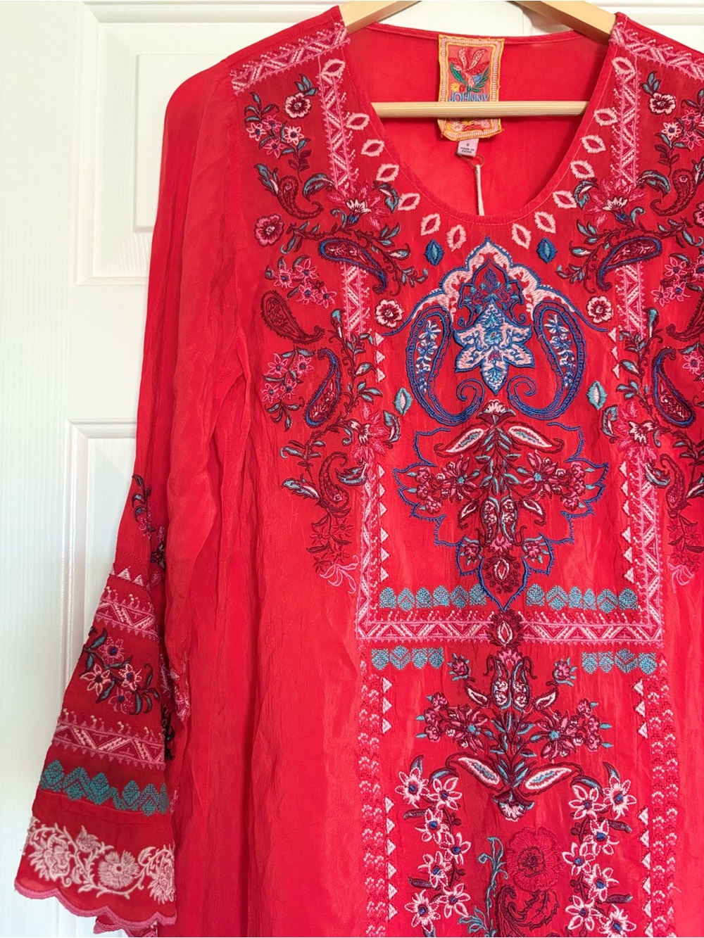 Johnny Was Lizzie Boho Embroidered Cupra Dress Red NWT✨ Size S - Picture 3 of 11